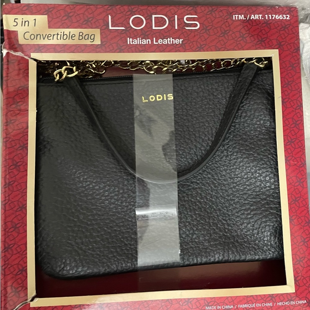 COPY - LODIS ITALIAN LEATHER CONVERTIBLE BAG 5 IN 1 BLACK
